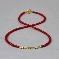 Collier bamboo koraal rood + Goldfilled